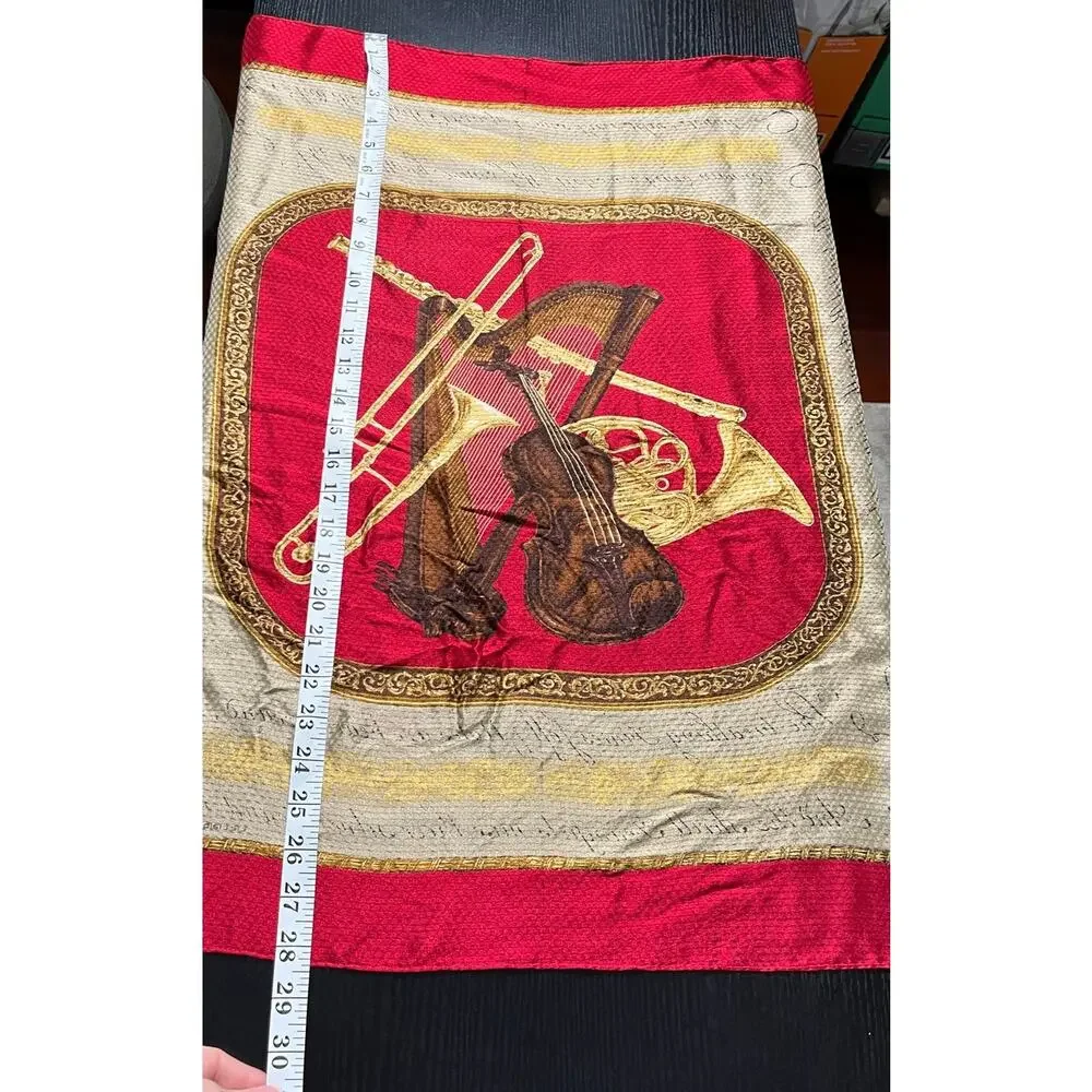 Vintage Liz Claiborne Musical Motif Scarf with Violin, Harp, French Horn, Etc.